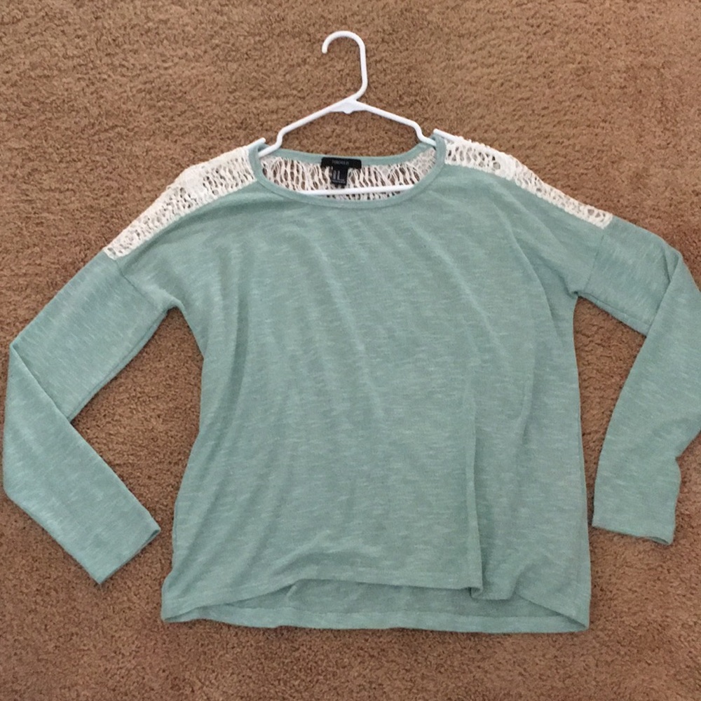 mint green sweater w/ lace design